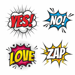 Comic cartoon speech bubbles collection set