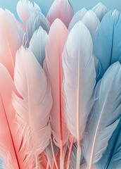 Pastel soft background, silky soft feathers of delicate light pastel colors and softness. Minimal romantic feathered concept.