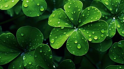 Fototapeta premium Raindrops on a Green Clover Leaf