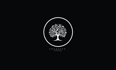 Botanic tree logo Black mark design Organic nature icon. Natural plant emblem Tree of life symbol