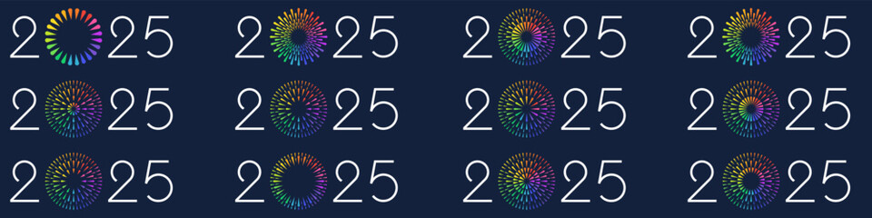 2025 Happy New Year design vector. colorful fireworks and trendy new year 2025 design template.