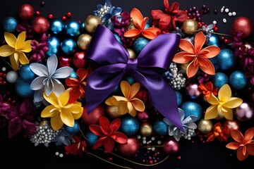 Festive and colorful dragee creations with ribbons, bows, and flowers for celebratory occasions