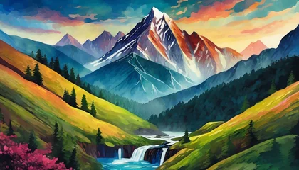 Schilderijen op glas panorama of the mountains © Duy