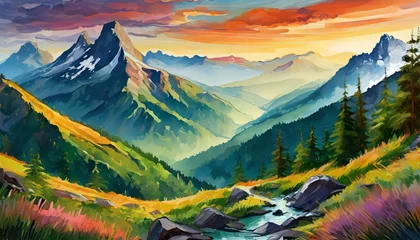 Zelfklevend Fotobehang swiss mountains landscape © Duy