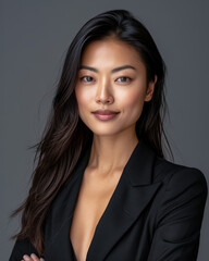 Obraz premium Young Asian businesswoman portrait with copy space for text background