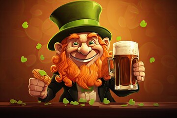 St. Patrick's Day Celebration - A jovial green-bearded leprechaun enjoys a Guinness