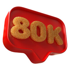 80k followers icon 3d illustration red