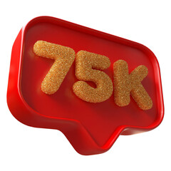 75k followers icon 3d illustration red