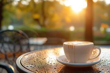 Morning coffee bliss in outdoor setting. 