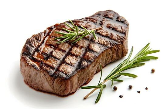 Juicy grilled steak with fresh rosemary and peppercorns. perfect for culinary blogs and menus. high-quality food image. AI