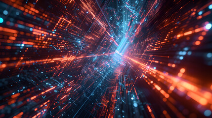 Obraz premium Speed of Energetic Neon Lights in Abstract Technology Background. Futuristic Digital Movement with Vibrant Glow of Innovation Design.
