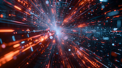 Obraz premium Speed of Energetic Neon Lights in Abstract Technology Background. Futuristic Digital Movement with Vibrant Glow of Innovation Design.