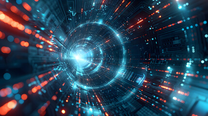 Speed of Energetic Neon Lights in Abstract Technology Background. Futuristic Digital Movement with Vibrant Glow of Innovation Design.