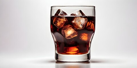 glass of cola with ice Glass of iced coffee or cola isolated on white background.Promotional commercial food photo Ice-Cold Indulgence: A tempting glass of iced cola, condensation glistening on the s

