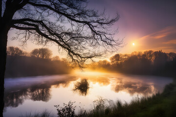 Fototapeta premium sunrise over the lake