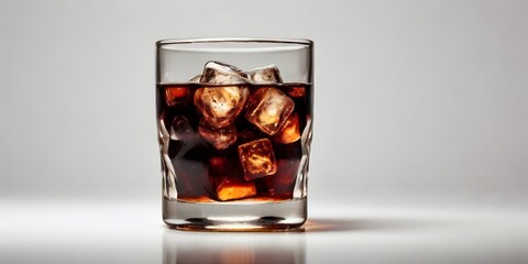 glass of whiskey with ice Ice-Cold Indulgence: A tempting glass of iced cola, condensation glistening on the sides, promising a refreshing burst of fizzy delight
