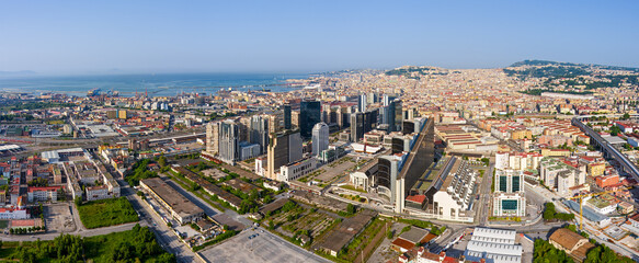 Naples, Italy. Centro direzionale is a business district in Naples. Panorama of the city on a summer day. Sunny weather. Aerial view