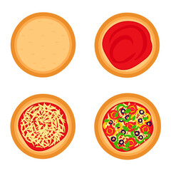 Stages of preparing vegetarian pizza. Vector graphics.