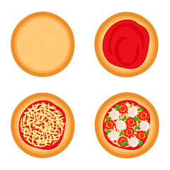 Stages of preparing Margherita pizza. Vector graphic.