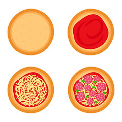 Steps for making pepperoni pizza. Vector graphic.