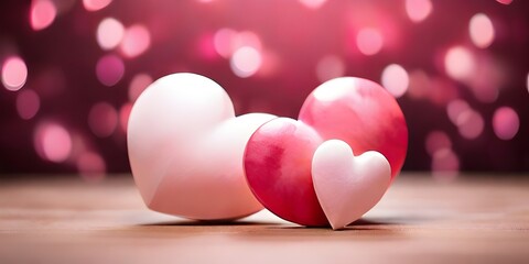 pink rose petals Pink hearts on pink background, valentine day background. A pink heart on bokeh valentine background

