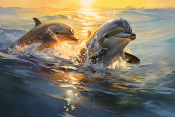 Rolgordijnen dolphin in the water © porpia