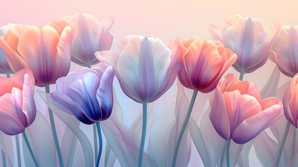 Whimsical and Graceful Vector Illustration of Elegant Tulips in Pastel Shades Set of 4