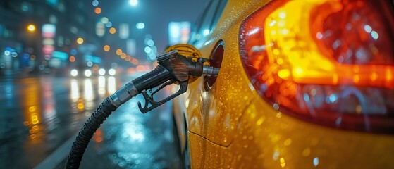 Gas Station And Taxi Car In The Evening City. Generative AI	
