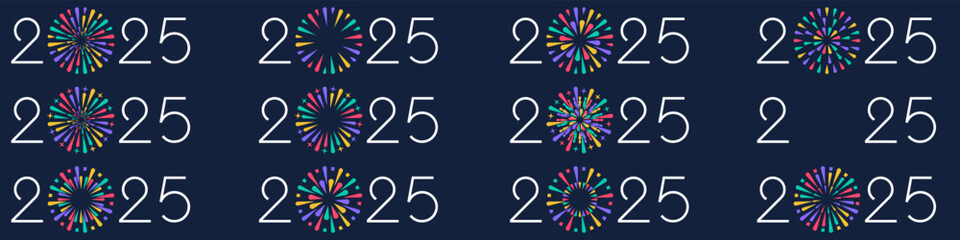 2025 Happy New Year design vector. colorful fireworks and trendy new year 2025 design template.