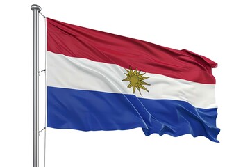 Vibrant national flag waving in the breeze, signifying patriotism and pride. symbol of national identity flying high. AI