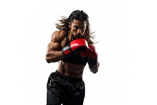Boxing, gloves and portrait of Muscular fighter boxing. sports exercise, strong muscle Male boxer on white.