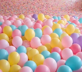 Fototapeta na wymiar A bright, playful setting filled with pastel colors and whimsical elements like balloons or confetti
