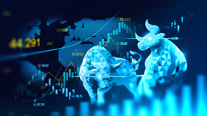 Concept art of Bullish in futuristic idea suitable for Stock Marketing or Financial Investment