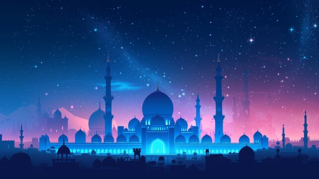 illustration of amazing architectural design of Muslim dark background