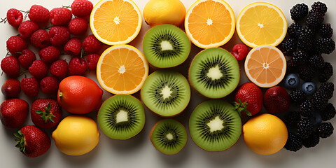 Various colorful fruits isolated on white background