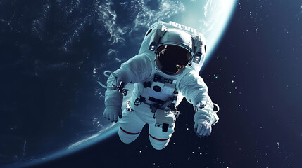 An astronaut gracefully floats in the vastness of space, with the breathtaking Earth serving as a backdrop, evoking a sense of wonder and solitude. Cinematically captured, this stunning imag