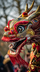 Fototapeta na wymiar Colorful Chinese Dragon head at the Chinese New Year parade Celebration of Chinese New Year festival
