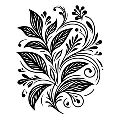 hand draw of beautiful floral ornament with leaves and abstract black lines monochrome Contour Flower. Floral Design Element vector