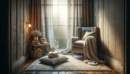 Tranquil Reading Corner with Armchair and Books
