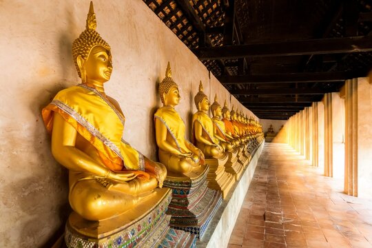 Corridor With Buddha Statues Wat Phutthaisawan Temple Ayutthaya Thailand 1