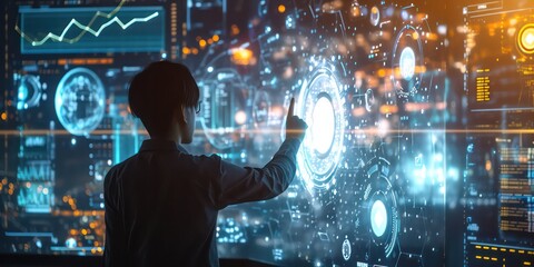 Engineer working in the digital realm of the future, harnessing the power of artificial intelligence for complex calculations and data analysis.