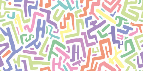 Fototapeta na wymiar Vector pattern with colorful grunge geometric shapes. brushed scribbles and drawn abstract shapes