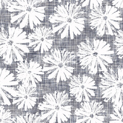 Seamless simple floral pattern. White flowers on a grey textured background. - 723605972