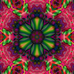 Infinite, intricate patterns of light creating a mesmerizing kaleidoscope of color and form. Colorful Shiny and Hypnotic Kaleidoscope. Abstract decorative vintage texture.