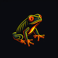 Red eye Tree Frog Minimal Line Art Logo on a Black Background
