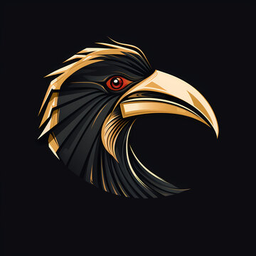 recommend clip art: Rhinoceros Hornbill Minimal Line Art Logo on a Black Background