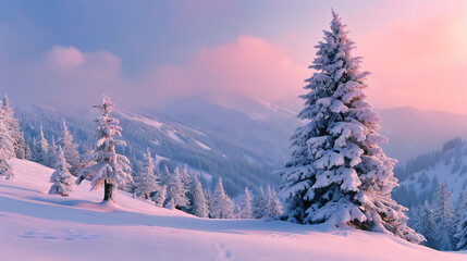 Winter Snow Landscape: Nature Scene with Trees and Frost, Ideal for Seasonal and Christmas Backgrounds