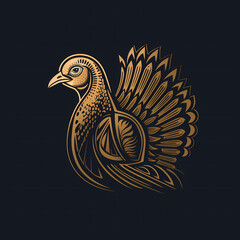 Fototapeta na wymiar Turkey Minimal Line Art Logo on a Black Background