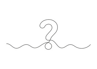 Question mark, one line continuous drawing. Simple minimalism design style, linear background with question sign. Help, ask, support, FAQ. Vector outline