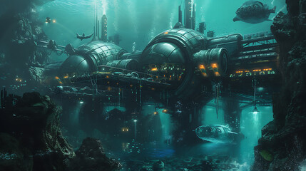 Dive into the awe-inspiring future with this stunning 3D rendered concept art of a futuristic underwater base. Explore the mysteries of the deep as you immerse yourself in the vibrant colors